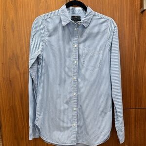 J. Crew Women's Blue and White Striped Button-down Shirt